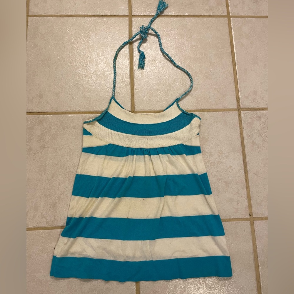 Blue & white striped halter top